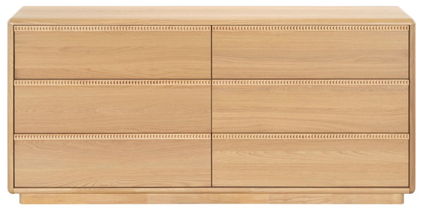Safavieh Alanna Hand-Carved Solid Wood Six Drawer Dresser for Transitional Bedroom Storage Oak SFV2237A