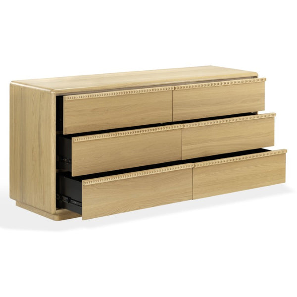 Safavieh Alanna Hand-Carved Solid Wood Six Drawer Dresser for Transitional Bedroom Storage Oak SFV2237A