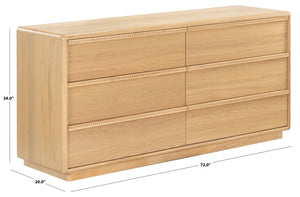 Safavieh Alanna Hand-Carved Solid Wood Six Drawer Dresser for Transitional Bedroom Storage Oak SFV2237A