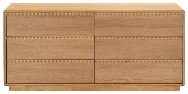 Safavieh Alanna Hand-Carved Solid Wood Six Drawer Dresser for Transitional Bedroom Storage Brown Oak SFV2237B
