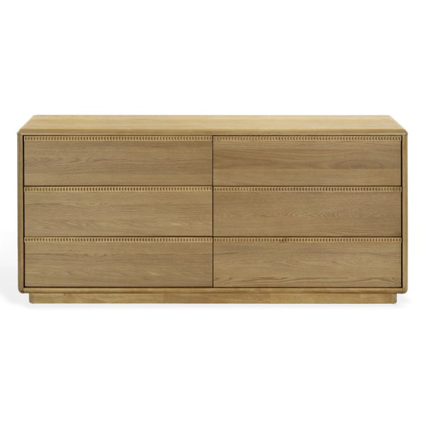 Safavieh Alanna Hand-Carved Solid Wood Six Drawer Dresser for Transitional Bedroom Storage Brown Oak SFV2237B