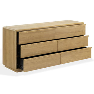 Safavieh Alanna Hand-Carved Solid Wood Six Drawer Dresser for Transitional Bedroom Storage Brown Oak SFV2237B