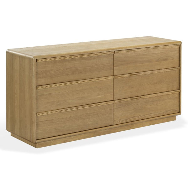 Safavieh Alanna Hand-Carved Solid Wood Six Drawer Dresser for Transitional Bedroom Storage Brown Oak SFV2237B