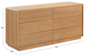Safavieh Alanna Hand-Carved Solid Wood Six Drawer Dresser for Transitional Bedroom Storage Brown Oak SFV2237B