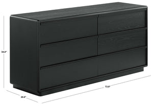 Safavieh Alanna Hand-Carved Solid Wood Six Drawer Dresser for Transitional Bedroom Storage Black SFV2237C