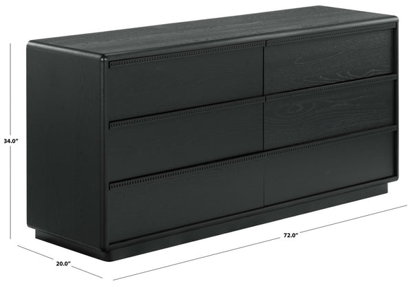 Safavieh Alanna Hand-Carved Solid Wood Six Drawer Dresser for Transitional Bedroom Storage Black SFV2237C