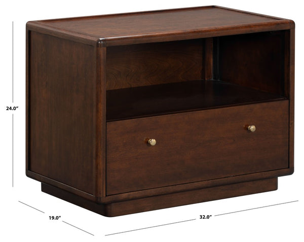 Safavieh Bellabrianna Traditional Single Drawer Nightstand Rich Cherry Wood with Metal Accents Dark Cherry SFV2238A