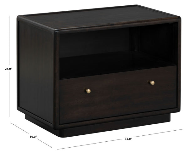 Safavieh Bellabrianna Traditional Single Drawer Nightstand Rich Cherry Wood with Metal Accents Black SFV2238B