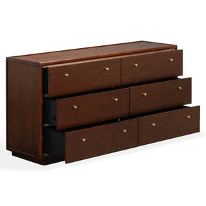 Safavieh Bellabrianna Six Drawer Wide Wood Dresser with Metal Hardware for Traditional Bedrooms Dark Cherry SFV2239A