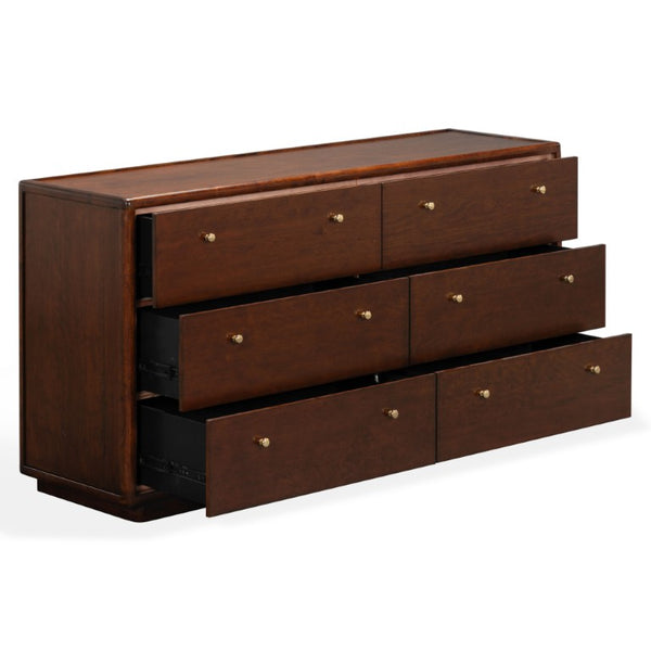 Safavieh Bellabrianna Six Drawer Wide Wood Dresser with Metal Hardware for Traditional Bedrooms Dark Cherry SFV2239A