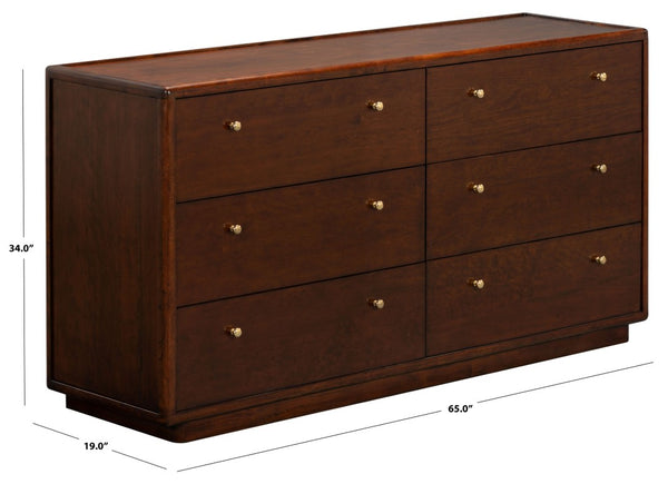 Safavieh Bellabrianna Six Drawer Wide Wood Dresser with Metal Hardware for Traditional Bedrooms Dark Cherry SFV2239A