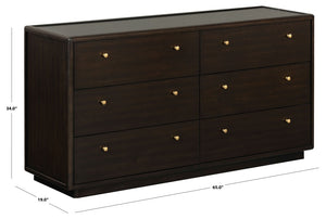 Safavieh Bellabrianna Six Drawer Wide Wood Dresser with Metal Hardware for Traditional Bedrooms Black SFV2239B