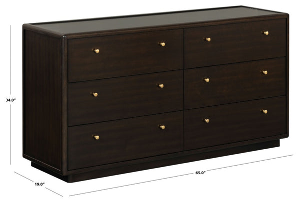 Safavieh Bellabrianna Six Drawer Wide Wood Dresser with Metal Hardware for Traditional Bedrooms Black SFV2239B