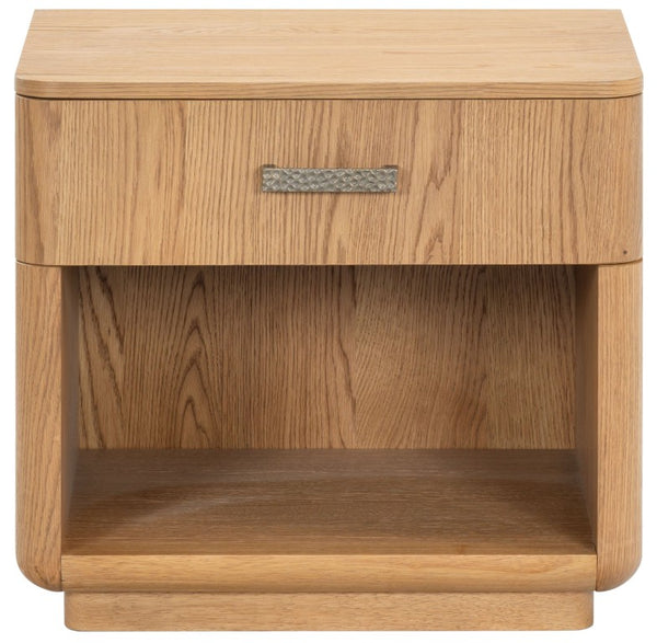 Safavieh Carmilla Wood Nightstand with Hammered Metal Hardware for Industrial Bedroom Decor Brown Oak SFV2240A