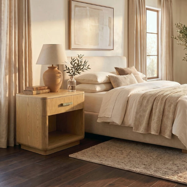 Safavieh Carmilla Wood Nightstand with Hammered Metal Hardware for Industrial Bedroom Decor Brown Oak SFV2240A