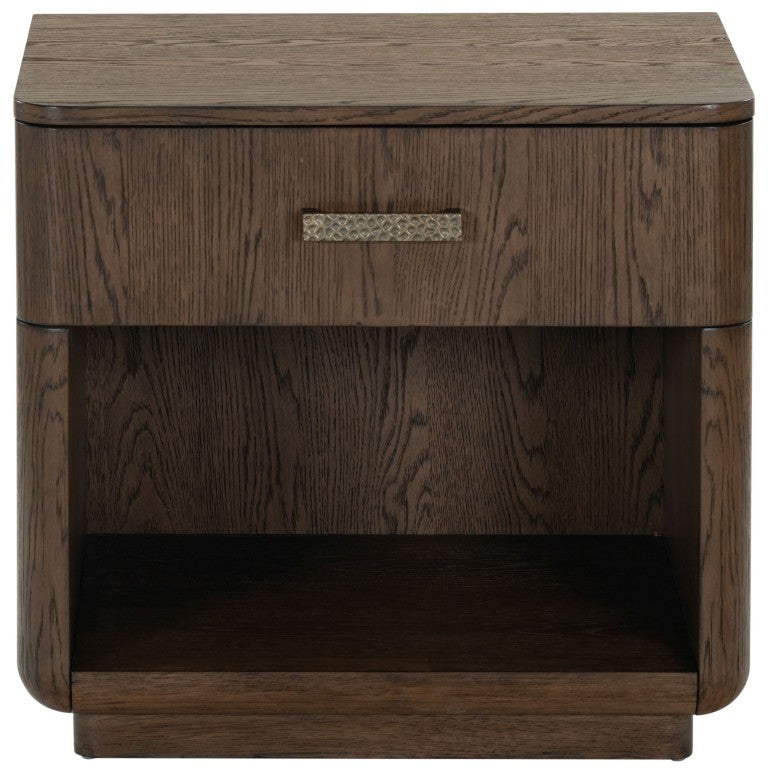 Safavieh Carmilla Wood Nightstand with Hammered Metal Hardware for Industrial Bedroom Decor Dark Brown Oak SFV2240B