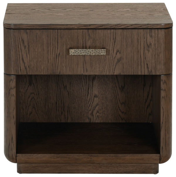 Safavieh Carmilla Wood Nightstand with Hammered Metal Hardware for Industrial Bedroom Decor Dark Brown Oak SFV2240B