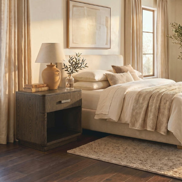 Safavieh Carmilla Wood Nightstand with Hammered Metal Hardware for Industrial Bedroom Decor Dark Brown Oak SFV2240B
