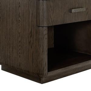 Safavieh Carmilla Wood Nightstand with Hammered Metal Hardware for Industrial Bedroom Decor Dark Brown Oak SFV2240B