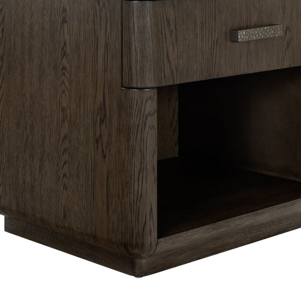 Safavieh Carmilla Wood Nightstand with Hammered Metal Hardware for Industrial Bedroom Decor Dark Brown Oak SFV2240B
