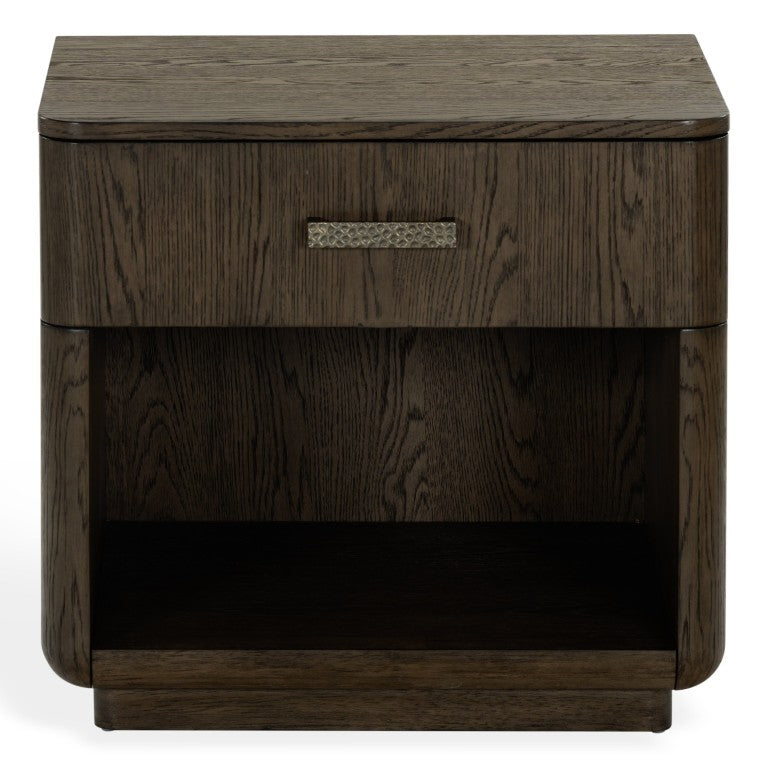 Safavieh Carmilla Wood Nightstand with Hammered Metal Hardware for Industrial Bedroom Decor Dark Brown Oak SFV2240B