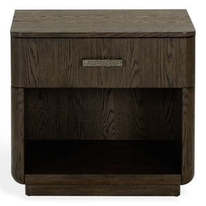 Safavieh Carmilla Wood Nightstand with Hammered Metal Hardware for Industrial Bedroom Decor Dark Brown Oak SFV2240B