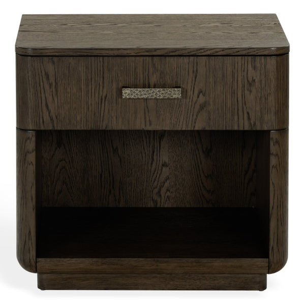 Safavieh Carmilla Wood Nightstand with Hammered Metal Hardware for Industrial Bedroom Decor Dark Brown Oak SFV2240B