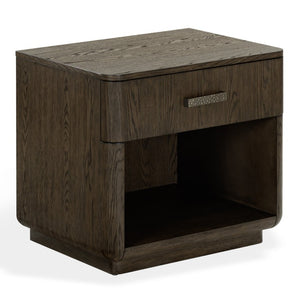 Safavieh Carmilla Wood Nightstand with Hammered Metal Hardware for Industrial Bedroom Decor Dark Brown Oak SFV2240B