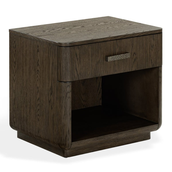 Safavieh Carmilla Wood Nightstand with Hammered Metal Hardware for Industrial Bedroom Decor Dark Brown Oak SFV2240B