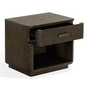 Safavieh Carmilla Wood Nightstand with Hammered Metal Hardware for Industrial Bedroom Decor Dark Brown Oak SFV2240B
