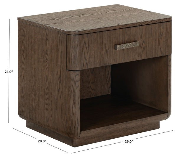 Safavieh Carmilla Wood Nightstand with Hammered Metal Hardware for Industrial Bedroom Decor Dark Brown Oak SFV2240B