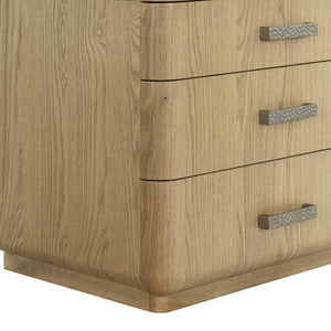 Safavieh Carmilla Three Drawer Nightstand with Hammered Metal Hardware and Warm Oak Finish Brown Oak SFV2241A