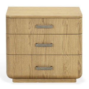 Safavieh Carmilla Three Drawer Nightstand with Hammered Metal Hardware and Warm Oak Finish Brown Oak SFV2241A