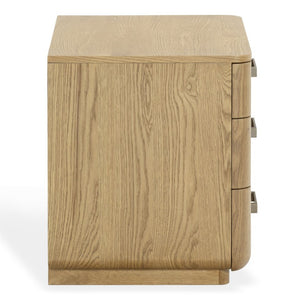 Safavieh Carmilla Three Drawer Nightstand with Hammered Metal Hardware and Warm Oak Finish Brown Oak SFV2241A