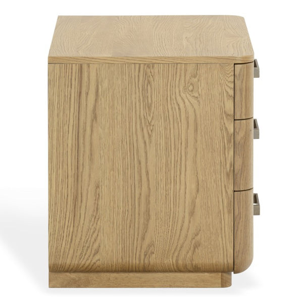 Safavieh Carmilla Three Drawer Nightstand with Hammered Metal Hardware and Warm Oak Finish Brown Oak SFV2241A