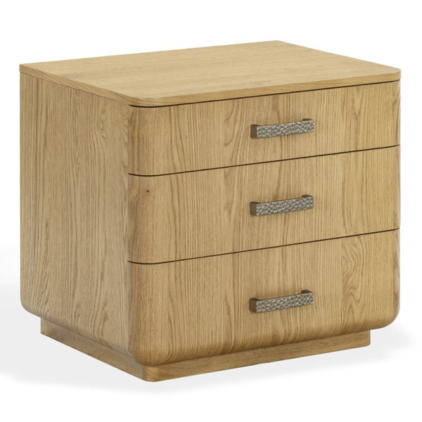 Safavieh Carmilla Three Drawer Nightstand with Hammered Metal Hardware and Warm Oak Finish Brown Oak SFV2241A