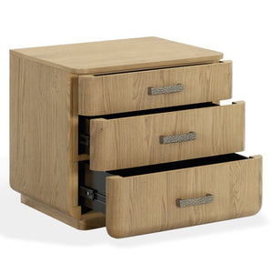 Safavieh Carmilla Three Drawer Nightstand with Hammered Metal Hardware and Warm Oak Finish Brown Oak SFV2241A