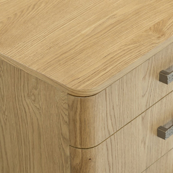 Safavieh Carmilla Three Drawer Nightstand with Hammered Metal Hardware and Warm Oak Finish Brown Oak SFV2241A