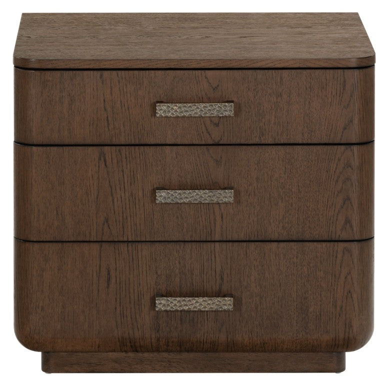 Safavieh Carmilla Three Drawer Nightstand with Hammered Metal Hardware and Warm Oak Finish Dark Brown Oak SFV2241B