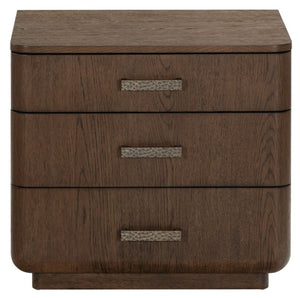 Safavieh Carmilla Three Drawer Nightstand with Hammered Metal Hardware and Warm Oak Finish Dark Brown Oak SFV2241B
