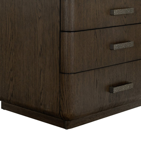 Safavieh Carmilla Three Drawer Nightstand with Hammered Metal Hardware and Warm Oak Finish Dark Brown Oak SFV2241B