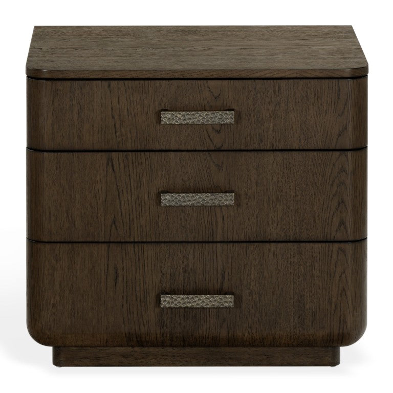 Safavieh Carmilla Three Drawer Nightstand with Hammered Metal Hardware and Warm Oak Finish Dark Brown Oak SFV2241B