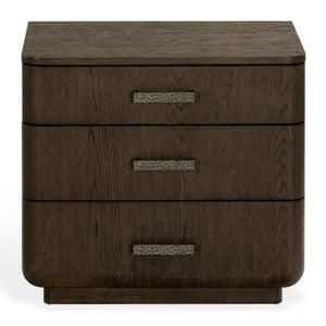 Safavieh Carmilla Three Drawer Nightstand with Hammered Metal Hardware and Warm Oak Finish Dark Brown Oak SFV2241B