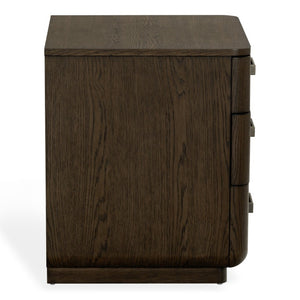 Safavieh Carmilla Three Drawer Nightstand with Hammered Metal Hardware and Warm Oak Finish Dark Brown Oak SFV2241B