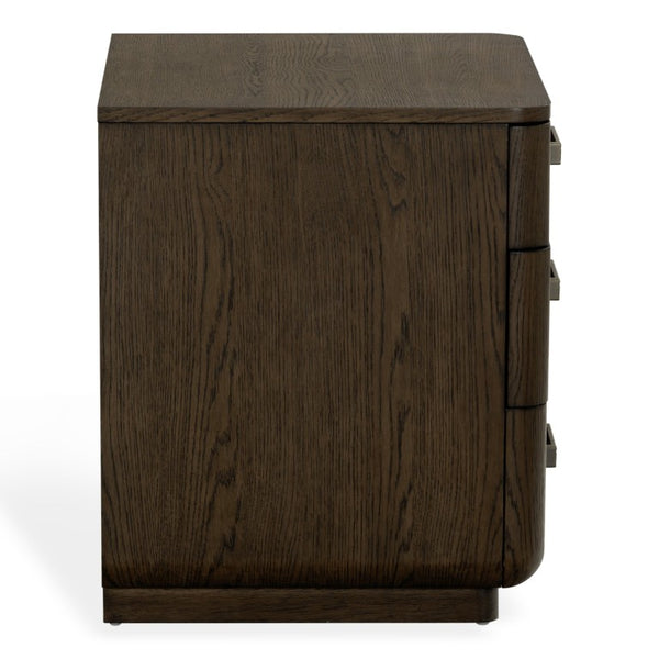 Safavieh Carmilla Three Drawer Nightstand with Hammered Metal Hardware and Warm Oak Finish Dark Brown Oak SFV2241B