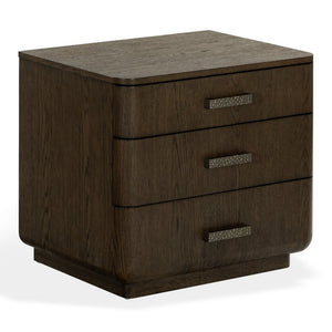 Safavieh Carmilla Three Drawer Nightstand with Hammered Metal Hardware and Warm Oak Finish Dark Brown Oak SFV2241B