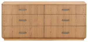 Safavieh Carmilla Six Drawer Dresser with Hammered Metal Hardware and Warm Oak Wood Finish Brown Oak SFV2242A