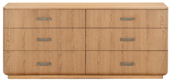 Safavieh Carmilla Six Drawer Dresser with Hammered Metal Hardware and Warm Oak Wood Finish Brown Oak SFV2242A