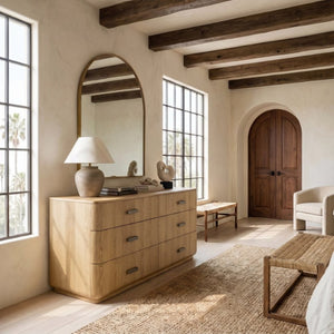Safavieh Carmilla Six Drawer Dresser with Hammered Metal Hardware and Warm Oak Wood Finish Brown Oak SFV2242A