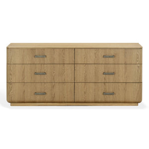 Safavieh Carmilla Six Drawer Dresser with Hammered Metal Hardware and Warm Oak Wood Finish Brown Oak SFV2242A